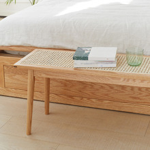 Zaynah Oak Wood & Rattan Ottoman Bench